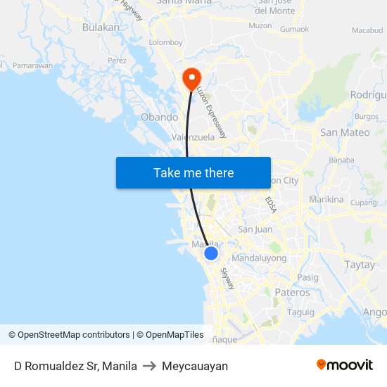 D Romualdez Sr, Manila to Meycauayan map