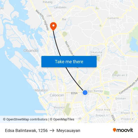 Edsa Balintawak, 1256 to Meycauayan map