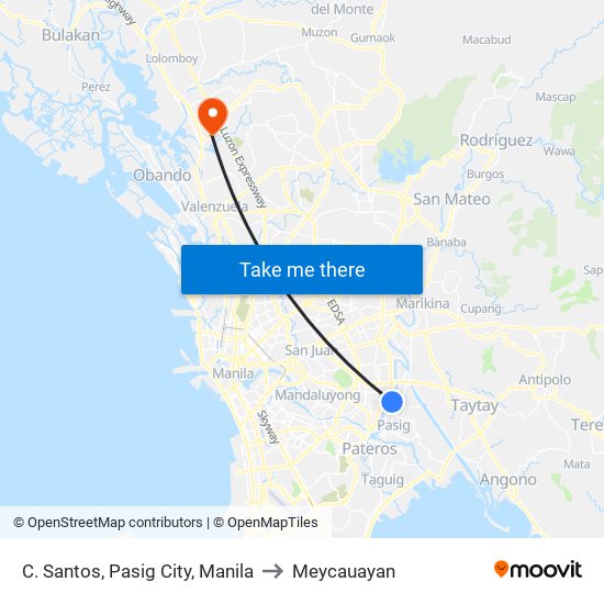 C. Santos, Pasig City, Manila to Meycauayan map