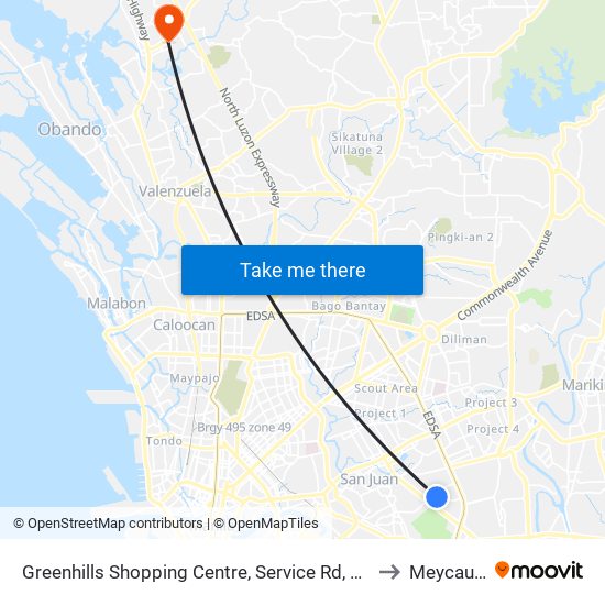 Greenhills Shopping Centre, Service Rd, San Juan, Manila to Meycauayan map