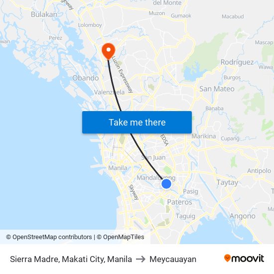 Sierra Madre, Makati City, Manila to Meycauayan map