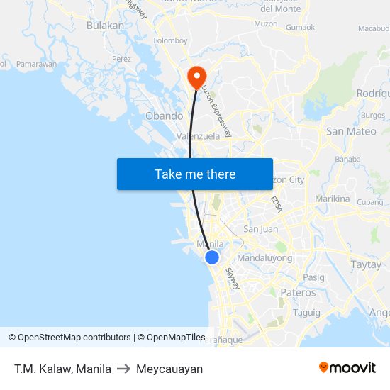 T.M. Kalaw, Manila to Meycauayan map