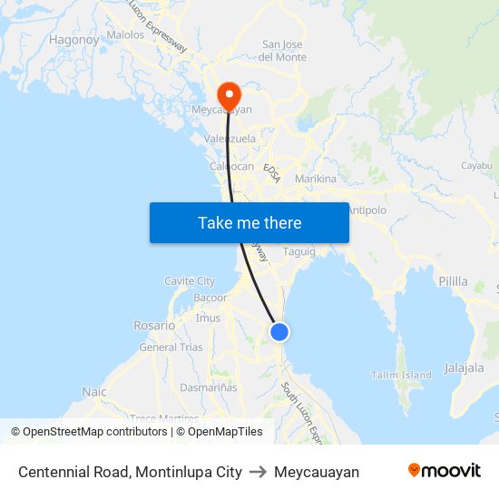 Centennial Road, Montinlupa City to Meycauayan map