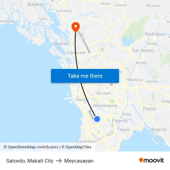 Salcedo, Makati City to Meycauayan map