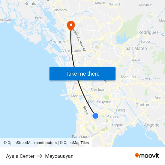 Ayala Center to Meycauayan map