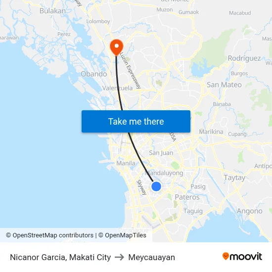 Nicanor Garcia, Makati City to Meycauayan map