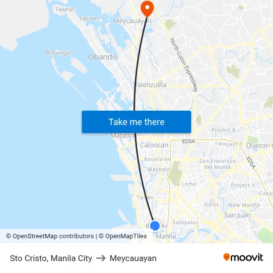 Sto Cristo, Manila City to Meycauayan map