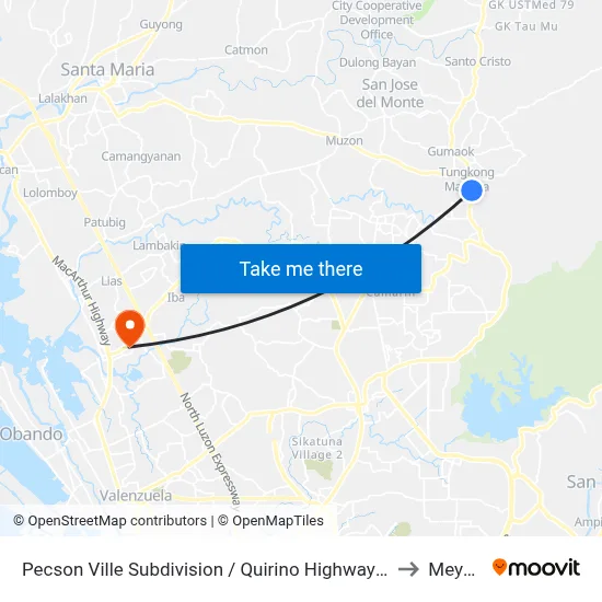Pecson Ville Subdivision / Quirino Highway Intersection, City Of San Jose Del Monte to Meycauayan map