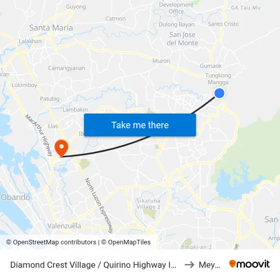 Diamond Crest Village / Quirino Highway Intersection, City Of San Jose Del Monte to Meycauayan map
