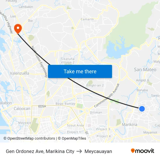 Gen Ordonez Ave, Marikina City to Meycauayan map
