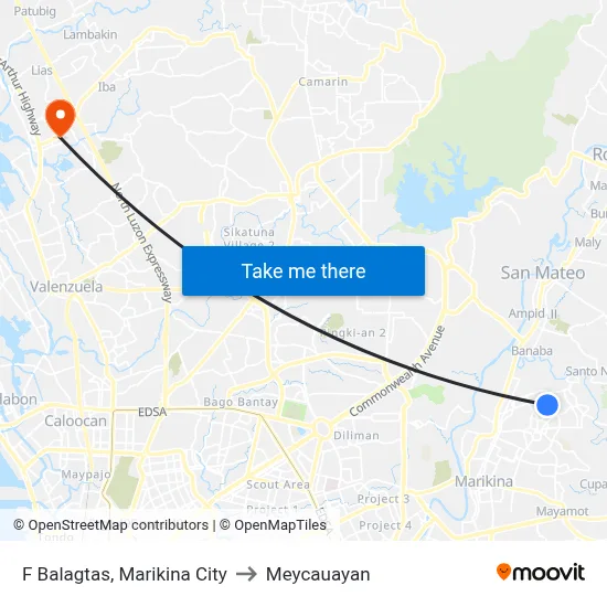 F Balagtas, Marikina City to Meycauayan map