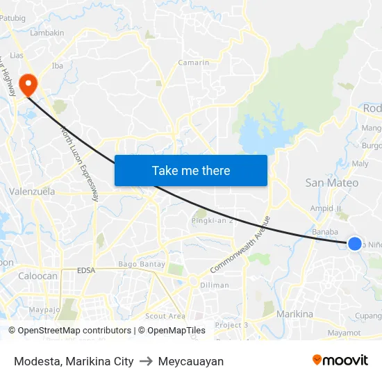 Modesta, Marikina City to Meycauayan map