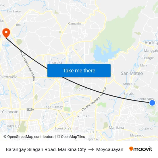 Barangay Silagan Road, Marikina City to Meycauayan map