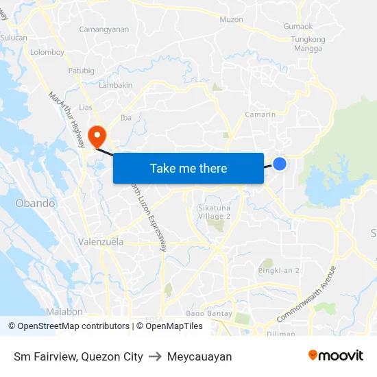 Sm Fairview, Quezon City to Meycauayan map