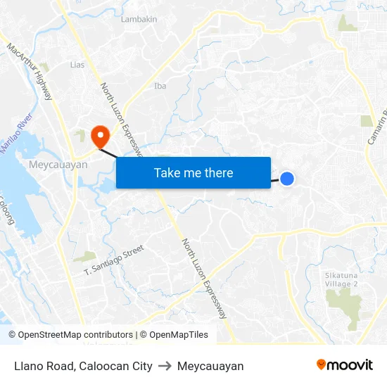 Llano Road, Caloocan City to Meycauayan map