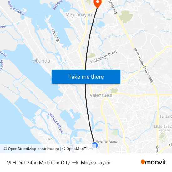 M H Del Pilar, Malabon City to Meycauayan map
