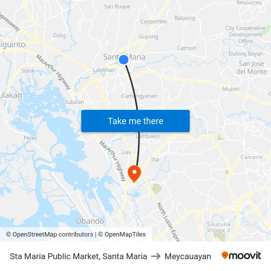 Sta Maria Public Market, Santa Maria to Meycauayan map