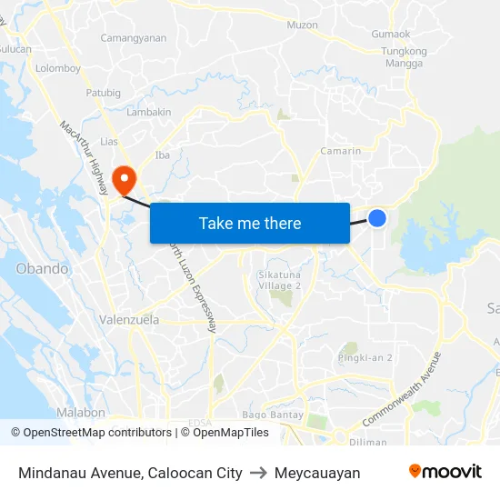 Mindanau Avenue, Caloocan City to Meycauayan map