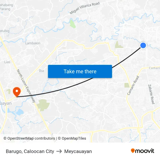 Barugo, Caloocan City to Meycauayan map