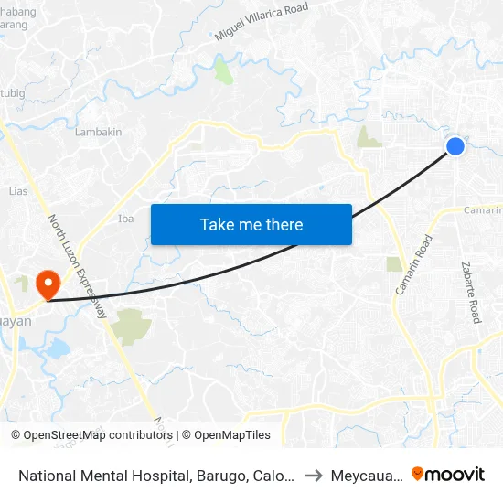 National Mental Hospital, Barugo, Caloocan City to Meycauayan map