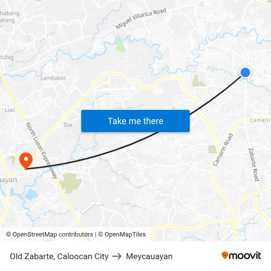 Old Zabarte, Caloocan City to Meycauayan map