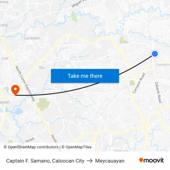 Captain F. Samano, Caloocan City to Meycauayan map