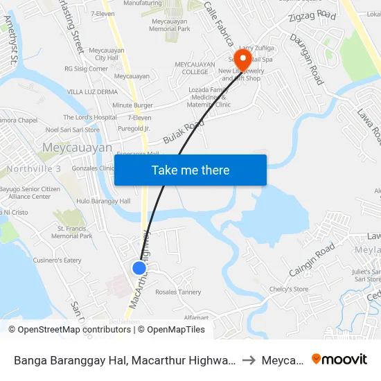 Banga Baranggay Hal, Macarthur Highway, City Of Meycauayan to Meycauayan map