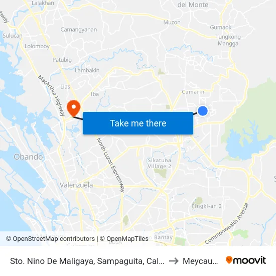 Sto. Nino De Maligaya, Sampaguita, Caloocan City to Meycauayan map