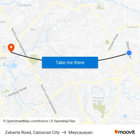 Zabarte Road, Caloocan City to Meycauayan map
