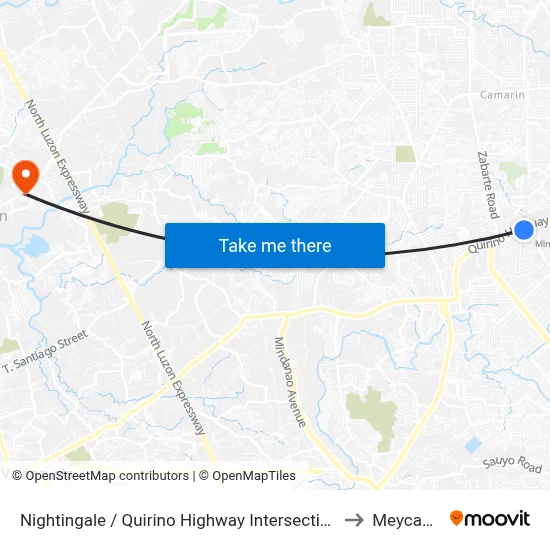 Nightingale / Quirino Highway Intersection, Caloocan City to Meycauayan map