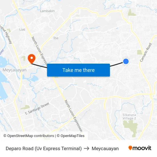 Deparo Road (Uv Express Terminal) to Meycauayan map