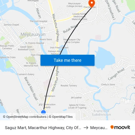 Saguz Mart, Macarthur Highway, City Of Meycauayan to Meycauayan map