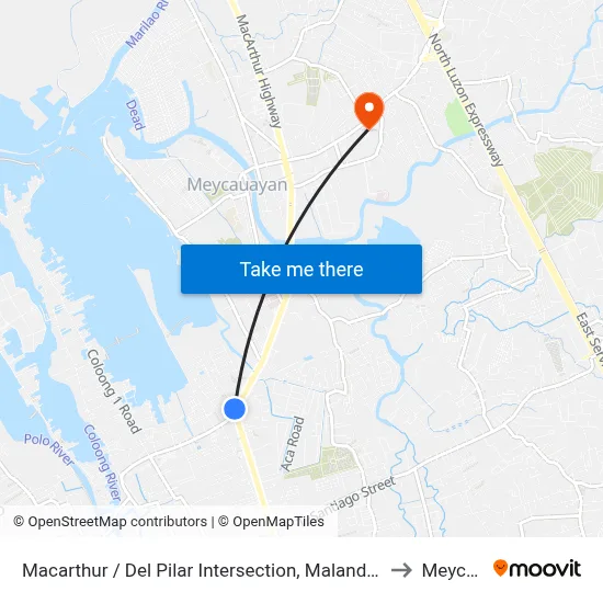 Macarthur / Del Pilar Intersection, Malanday, Valenzuela City, Philippines to Meycauayan map