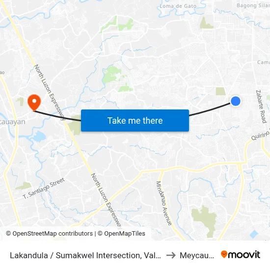 Lakandula / Sumakwel Intersection, Valenzuela City to Meycauayan map