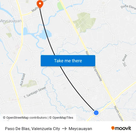 Paso De Blas, Valenzuela City to Meycauayan map