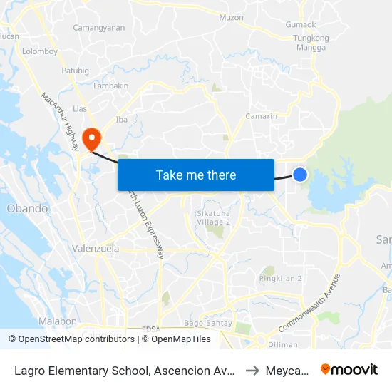 Lagro Elementary School, Ascencion Avenue, Quezon City to Meycauayan map