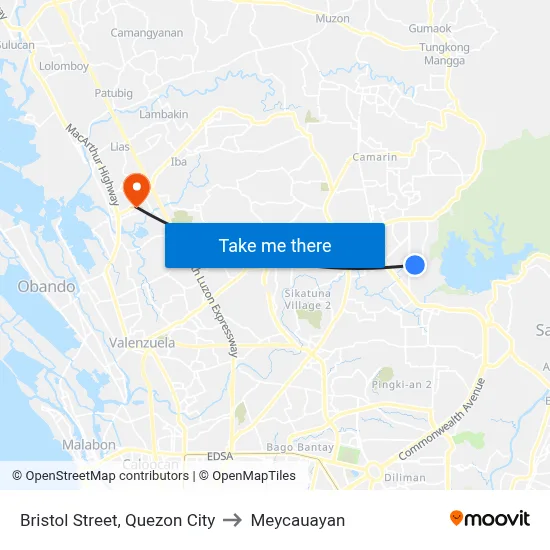 Bristol Street, Quezon City to Meycauayan map