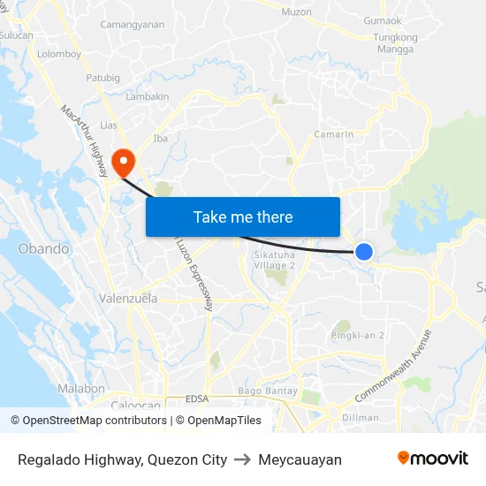 Regalado Highway, Quezon City to Meycauayan map
