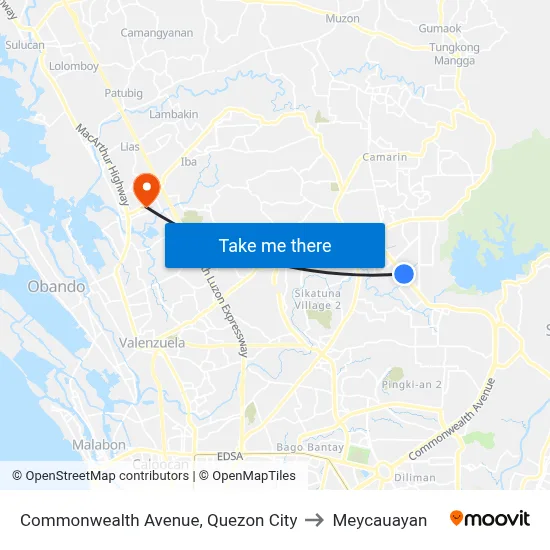 Commonwealth Avenue, Quezon City to Meycauayan map