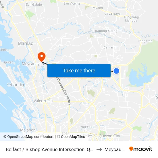 Belfast / Bishop Avenue Intersection, Quezon City to Meycauayan map