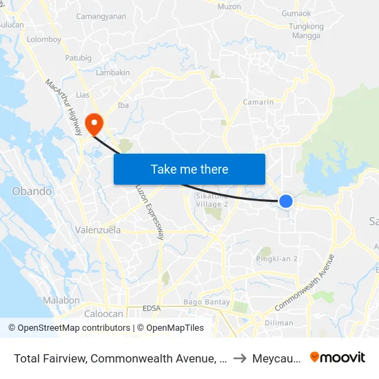Total Fairview, Commonwealth Avenue, Quezon City to Meycauayan map