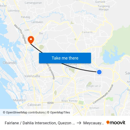Fairlane / Dahlia Intersection, Quezon City to Meycauayan map