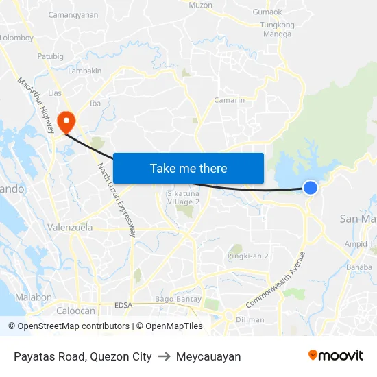 Payatas Road, Quezon City to Meycauayan map