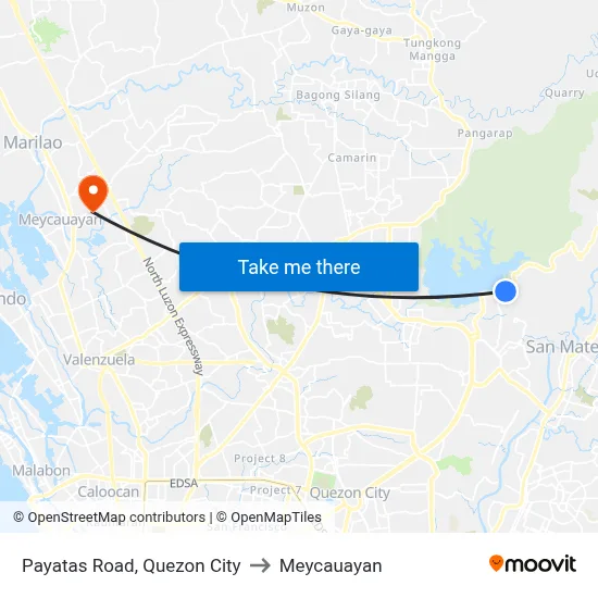 Payatas Road, Quezon City to Meycauayan map