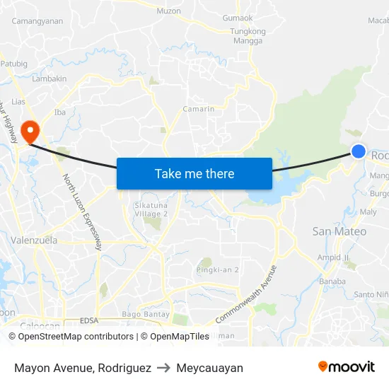 Mayon Avenue, Rodriguez to Meycauayan map