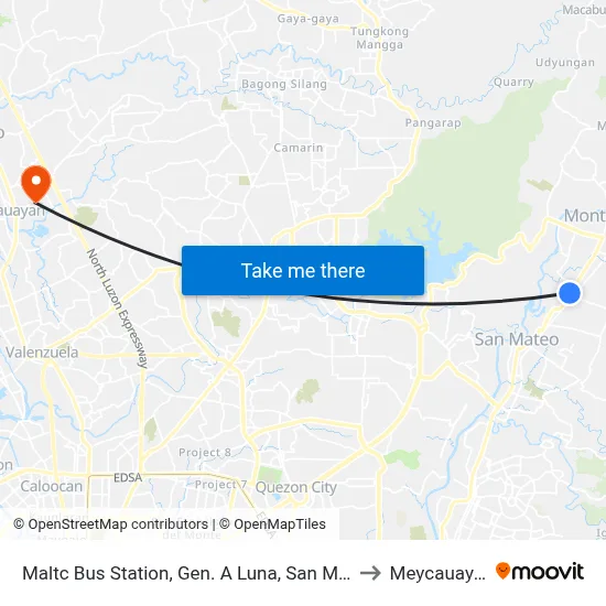 Maltc Bus Station, Gen. A Luna, San Mateo to Meycauayan map