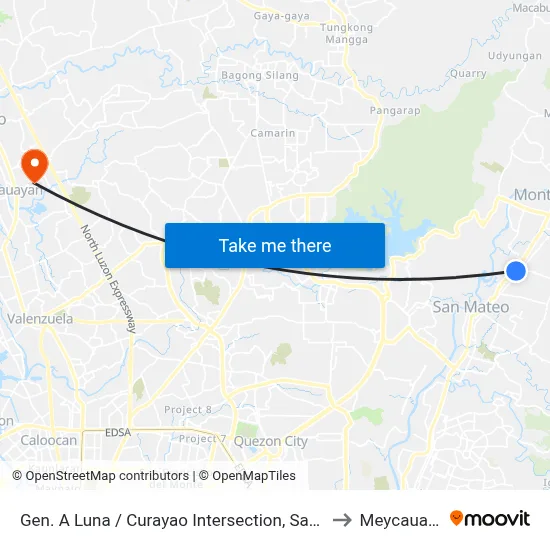 Gen. A Luna / Curayao Intersection, San Mateo to Meycauayan map