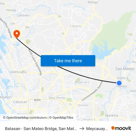 Batasan - San Mateo Bridge, San Mateo to Meycauayan map