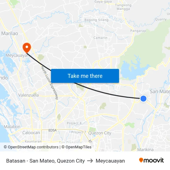 Batasan - San Mateo, Quezon City to Meycauayan map