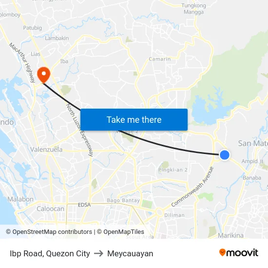Ibp Road, Quezon City to Meycauayan map